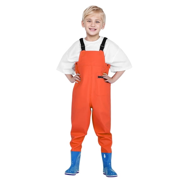 Kids Rompers Youth Water Proof Hunting Fishing Chest Waders With Rain Boots Orange 5 Years-6 Years