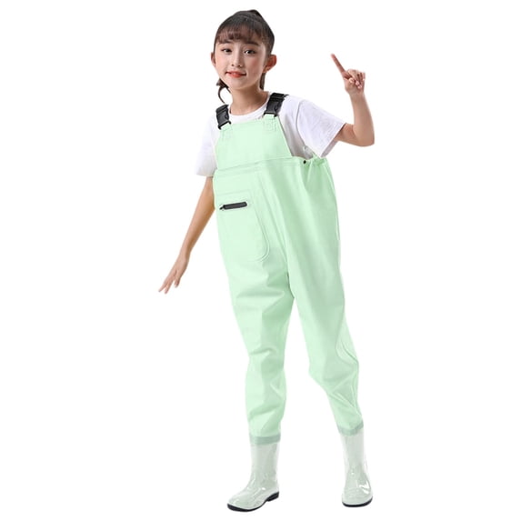 Kids Rompers Youth Zipper Up Water Proof Hunting Fishing Chest Waders With Rain Boots Green 5 Years-6 Years
