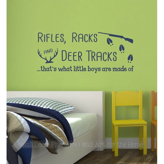 Kids Room Decor Quote Rifle Racks Deer Track Little Boys Made Of Wall Decal Sticker 36x15-Inch Deep Blue