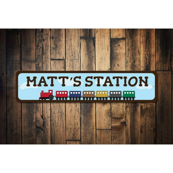 Kids Room Train Novelty Decor, Metal Wall Sign - 4x18 Inches