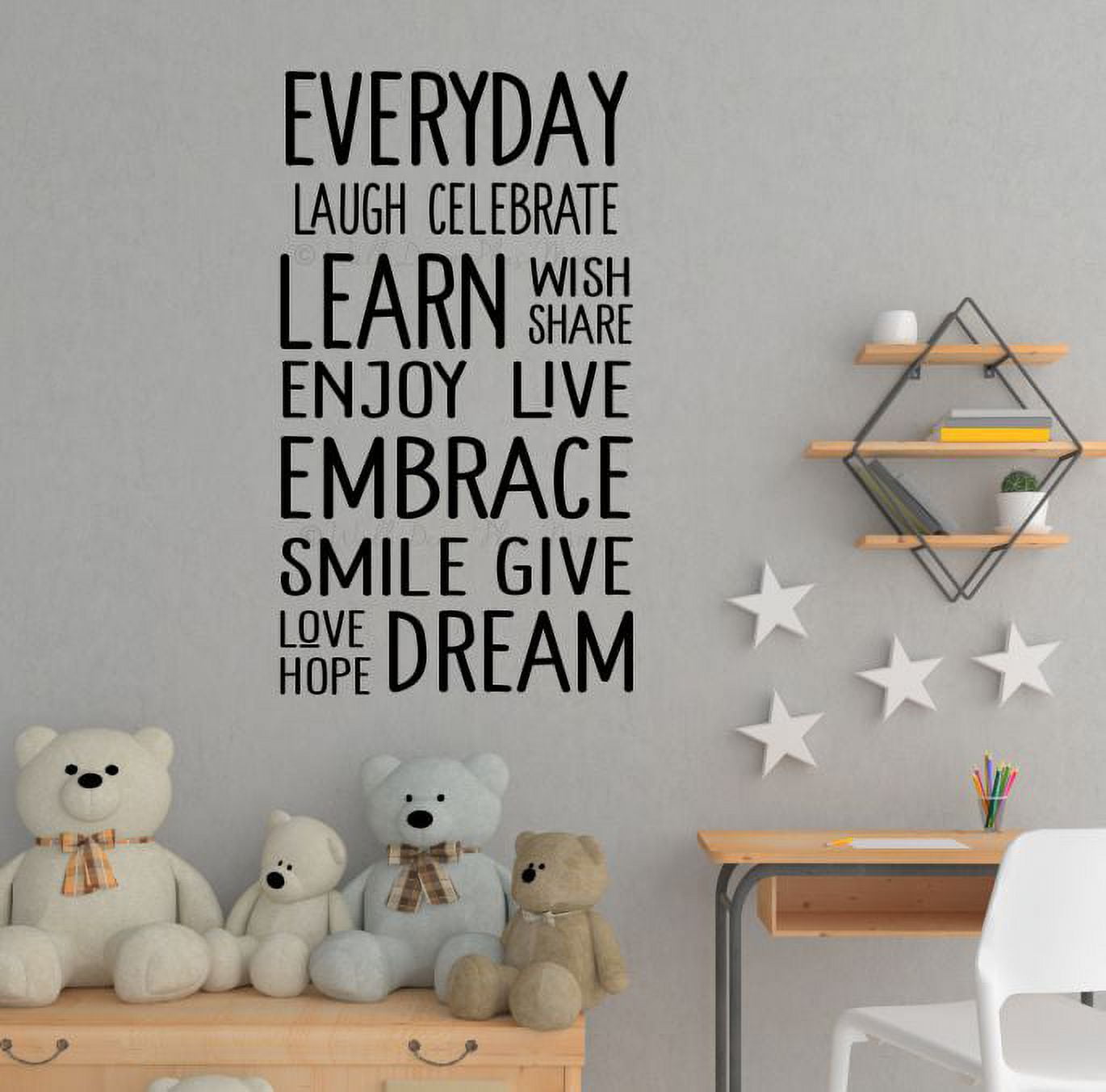 Kids Room Vinyl Lettering Stickers Wall Decor Quote Decals Everyday Words  Laugh Learn Smile 36x20-Inch Black - Walmart.com, image size:1370x1352