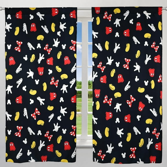 Kids Room Window Curtain 82 in x 63 in, Red and Black Bedroom Curtains for Kids Room Decor, 2 Panels 41 x 63 Living Room Cartoon Mouse Window Curtains for Girls and Boys