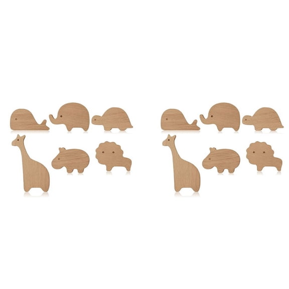 Kids Room Wooden Cabinet Knobs 12-Piece Set with Screws Wooden Animal Dresser Pulls