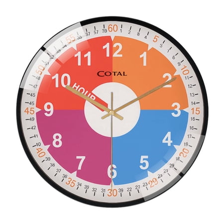 Kids RoomDecor Clock: 12 Inch Kids Glass Wall Clock , Analog Silent Learning Clock for Kids Room Decor Battery Operated, Homeschool Decor, School Classroom Learning Style 12×12inch(30×30cm)