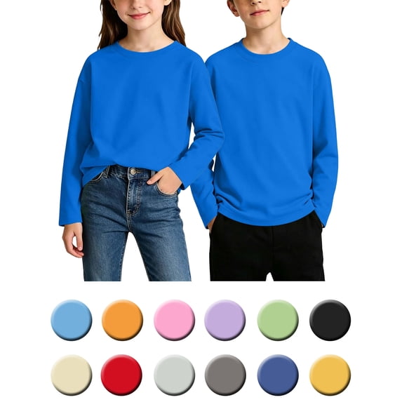 Kids Round Neck Long Sleeve Pullover, Casual Base Top for Boys Girls