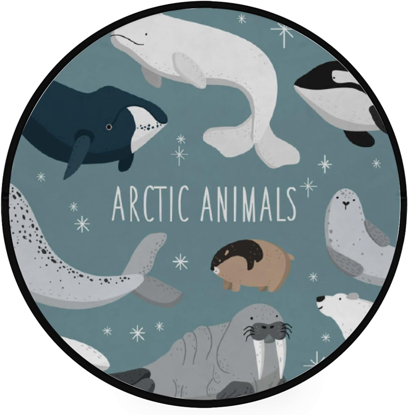 Kids Round Nursery Area Rug 3 ft Arctic Animals Polar Bear Whale Seal ...