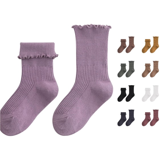 Kids Ruffled Frill Socks, Combed Cotton Seamless Toe Baby Socks, Loose Top Casual Princess MidâCalf Socks for Toddler Girls Spring Autumn Daily Wear