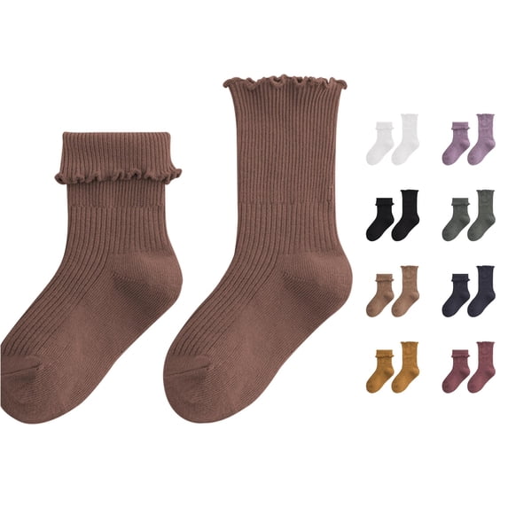 Kids Ruffled Frill Socks, Combed Cotton Seamless Toe Baby Socks, Loose Top Casual Princess MidâCalf Socks for Toddler Girls Spring Autumn Daily Wear