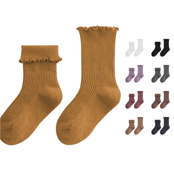 Kids Ruffled Frill Socks, Combed Cotton Seamless Toe Baby Socks, Loose Top Casual Princess MidâCalf Socks for Toddler Girls Spring Autumn Daily Wear
