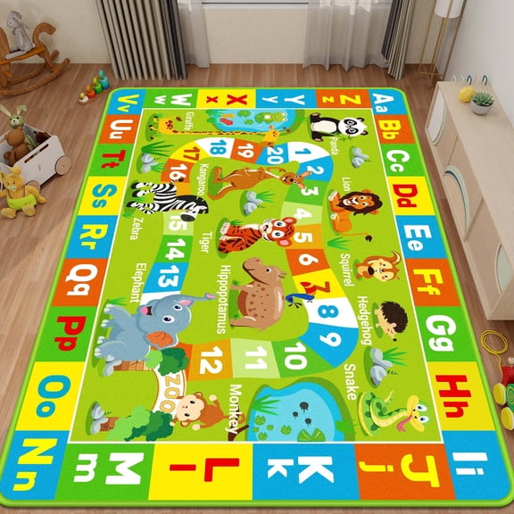 Kids Rug ABC Animal Play Mat Farm Bedroom Carpet Boys Girls Alphabet Area Rug Playtime Collection Rug Number Educational Learning Floor Mat Washable Classroom Rug 59"×39.4"