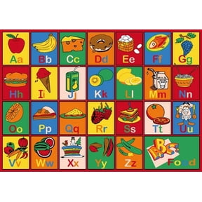 Kids Rug Alphabet Food 3' X 5' Children Area - Non Skid Gel Backing (39" x 56")