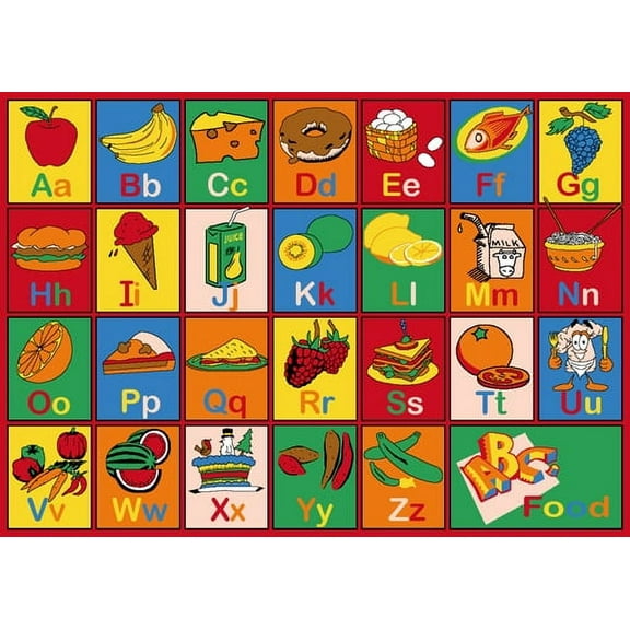 Kids Rug Alphabet Food 3' X 5' Children Area - Non Skid Gel Backing (39" x 56")