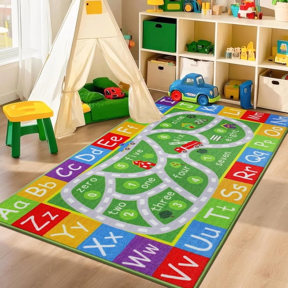 Kids Rug Carpet Playmat,32"x60" Preschool Rugs wtih ABC, Numbers, Non Slip Washable Play Mat Carpets for Kids Room Bedroom Playroom Nursery Room Decor