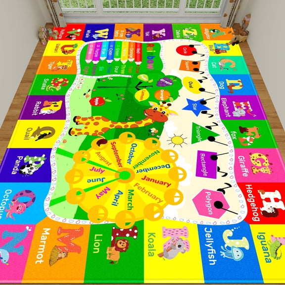 Kids Rug Cute Playroom Rug With ABC Alphabet Animals Classroom Rug Educational And Fun Area Rugs For Baby Toddler Children Learning Girls Boys Bedroom Nursery Rug 110"x78.7"