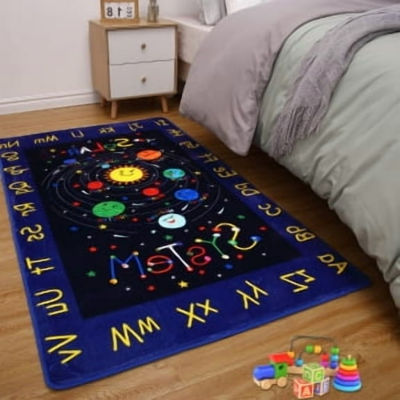 Kids Rug,Kids Collection Area Rug for Learning Alphabet,Ultra Soft Low Pile Solar System Kids Play Mat for Classroom Playroom Bedroom
