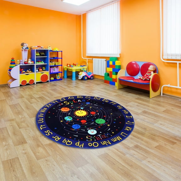 Kids Rug,Kids Collection Area Rug for Learning Alphabet,Ultra Soft Low Pile Solar System Kids Play Mat for Classroom Playroom Bedroom