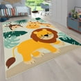 thumbnail image 1 of Kids Rug Non-Slip Play Mat with Lion Giraffe and Monkey in Beige, 1 of 5