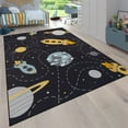 thumbnail image 1 of Kids Rug Non-Slip Play Mat with Planets and Rockets in Grey, 1 of 5