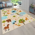 thumbnail image 1 of Kids Rug Non-Slip Play Mat with Wild Animals in Beige, 1 of 5