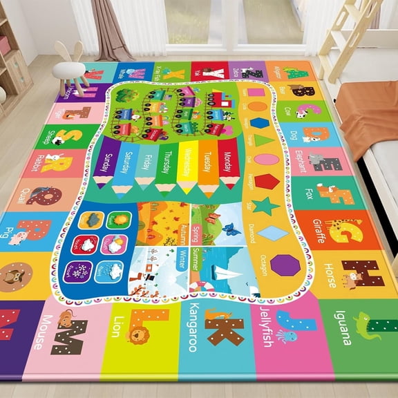 Kids Rug Play Mat, Playtime Collection ABC, Shape, Season, Month, Week Learning Educational Rug for Kids Playroom, Baby Playmat Carpet for Classroom Nursery Bedroom (59X39.4 INCH)