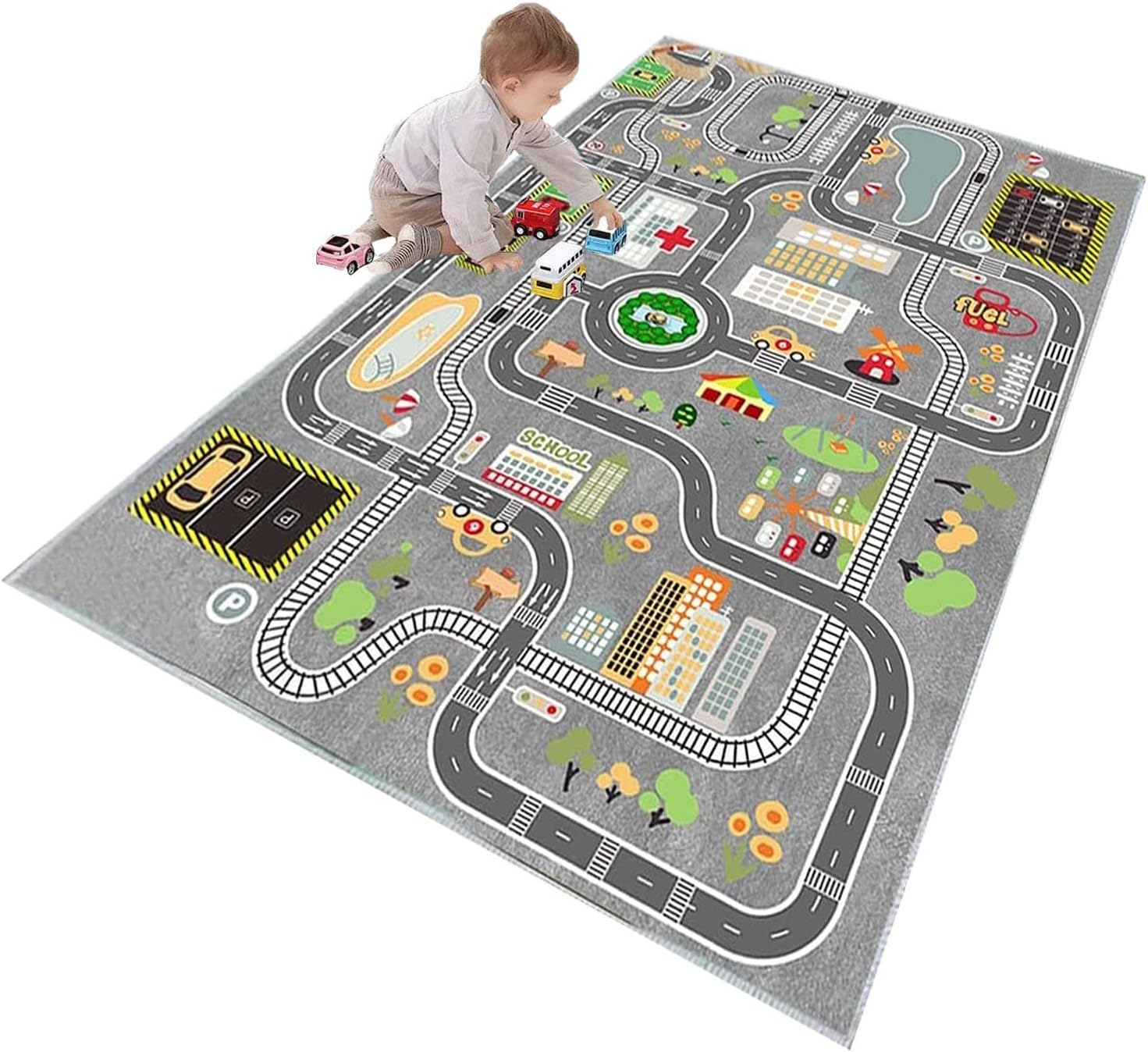 Kids Rug Play Mat for Toy Cars,City Life Road Traffic Educational ...