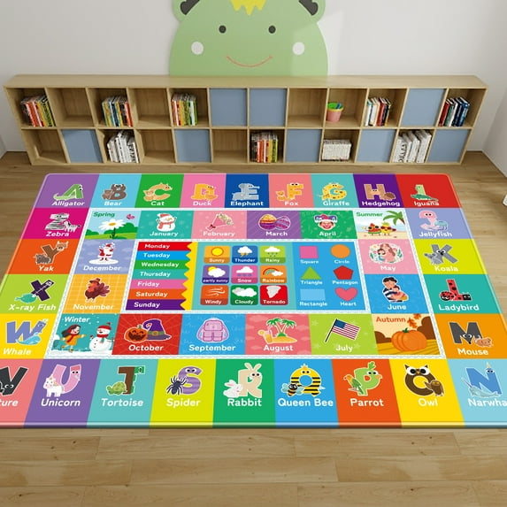 Kids Rug for Playroom, ABC Alphabet, Month, Weather, Week and Shapes Educational Learning Rug, Kids Play Rug Carpet for Bedroom Classroom, Toddler Baby Mat, Playtime (78.7X59 INCH)