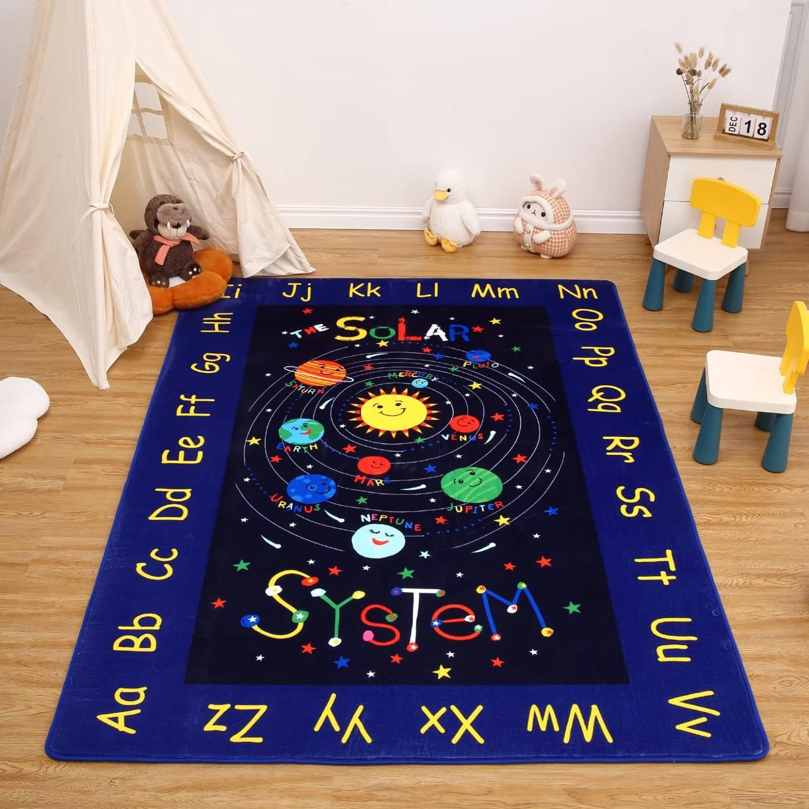 Kids Rug for Playroom Outer Space Kids Rug Solar System Carpet Alphabet Baby Play Mat Soft Nursery Rugs Non Slip Kids Rugs for Baby Crawling Toddlers, 8x10 Ft