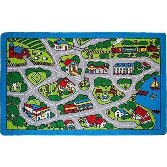 Kids Rug Street Map Grey Childrens Fun Learning Carpet 8' X 10'