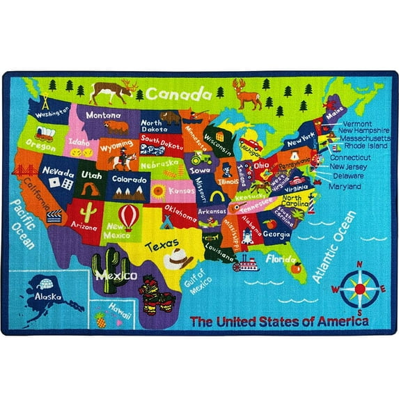 Kids Rug USA fantesy Map Area Rug 5x7 (Approx : 4'11" X 6' 10") Non Slip Gel Backing Activity Centerpiece Play Mat