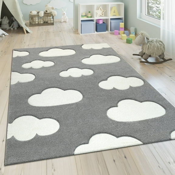 Paco Home Kids Rug with Charming Clouds for Nursery in Pastel Grey