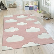 Paco Home Kids Rug with Charming Clouds for Nursery in Pastel Pink