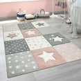 thumbnail image 1 of Kids Rug with Stars for Nursery Checkered in Pink, 1 of 5