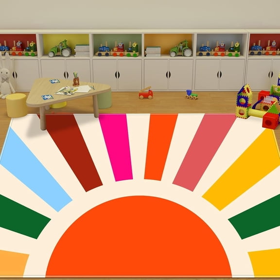 Kids Rugs for Playroom, Boho Washable Area Rug for Kids Room, Rainbow Kid Nursery Rug Non-Slip Sunshine Carpet Ultra Soft Colorful Rug for Classroom Office Dining Room (59X39.4 INCH)