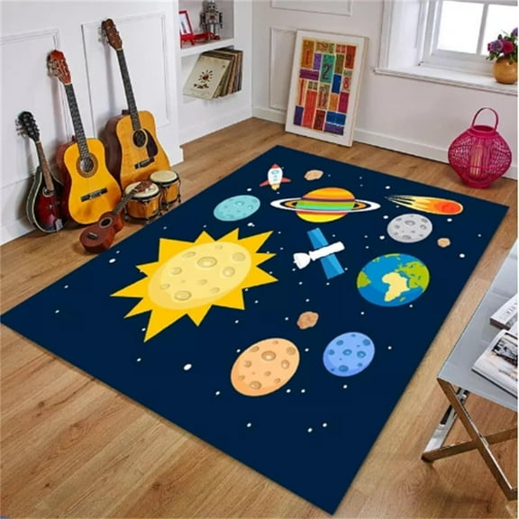 Kids Rugs For Playroom,Universe Galaxy Planet Theme Space Rug,Non-Slip And No Falling Off Kids Room Learning Rug,for Bedroom Toddler Classroom Playroom Floor Mat Playtime 4x6ft