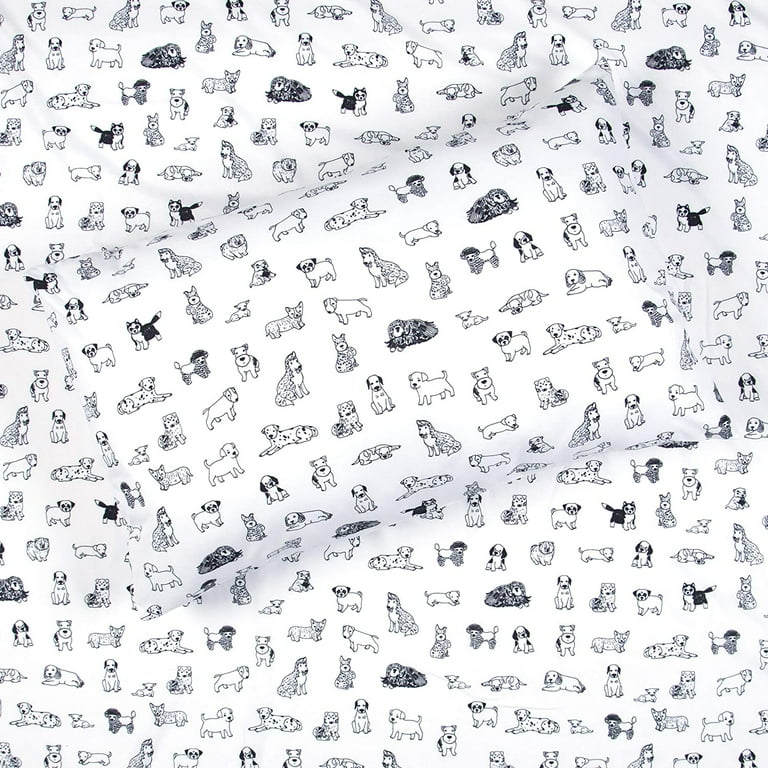 Kids Rule 3-Piece Dog Sketch Sheet Set, Twin Size, Soft Microfiber