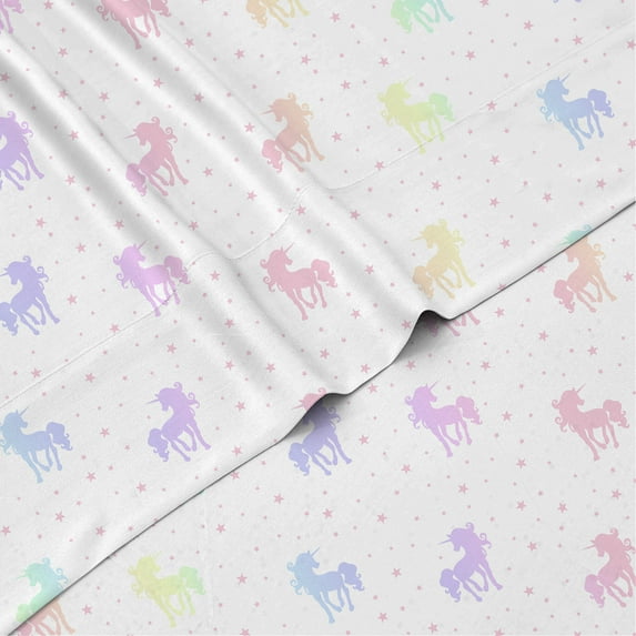 Kids Rule 4 Piece Unicorn and Stars Sheet Set, Rainbow Colors, Pink, Multicolored - Full