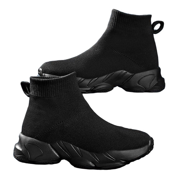 Kids Running Shoes Elastic Knit Boys Girls Sock Sneakers Comfy Arch Support Platform Walking Shoes Casual Slip on Tennis Shoes Black 3 Big Kid