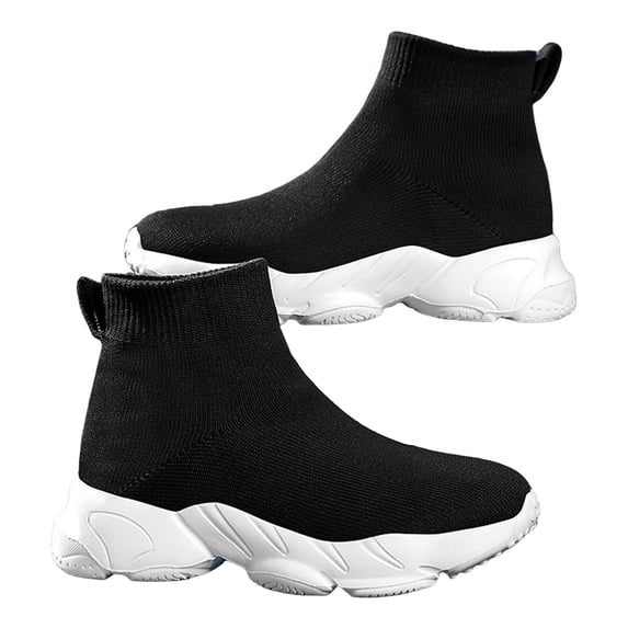Kids Running Shoes Elastic Knit Boys Girls Sock Sneakers Comfy Arch Support Platform Walking Shoes Casual Slip on Tennis Shoes White 13 Little Kid