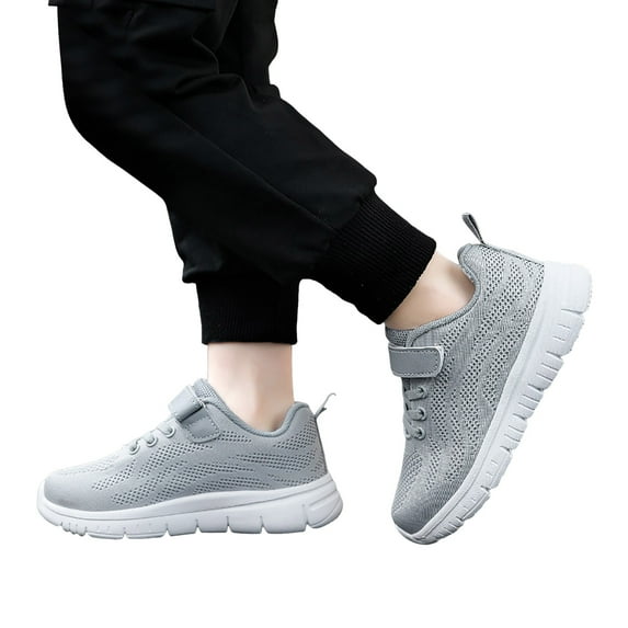 Kids Running Shoes Girls Solid Color Mesh Sneakers Soft Sole Orthopedic Walking Shoes Lightweight Hook and Loop Tennis Shoes Grey 1 Big Kid