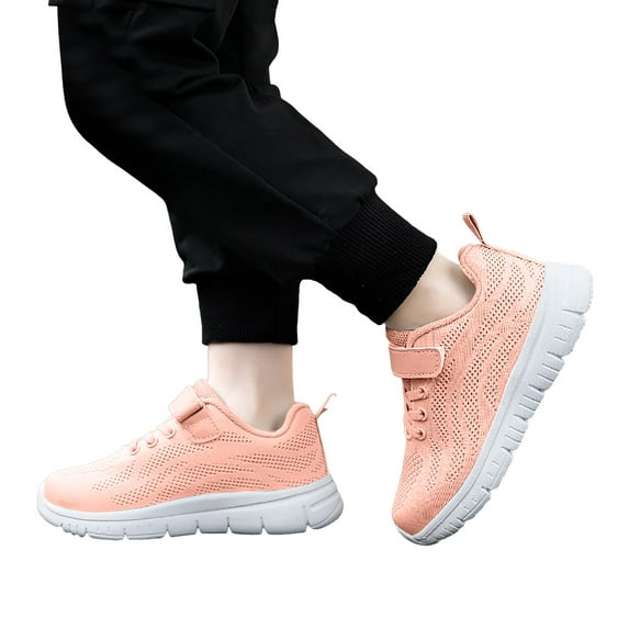 Kids Running Shoes Girls Solid Color Mesh Sneakers Soft Sole Orthopedic Walking Shoes Lightweight Hook and Loop Tennis Shoes Pink 1.5 Big Kid