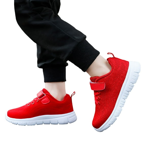 Kids Running Shoes Girls Solid Color Mesh Sneakers Soft Sole Orthopedic Walking Shoes Lightweight Hook and Loop Tennis Shoes Red 11.5 Little Kid