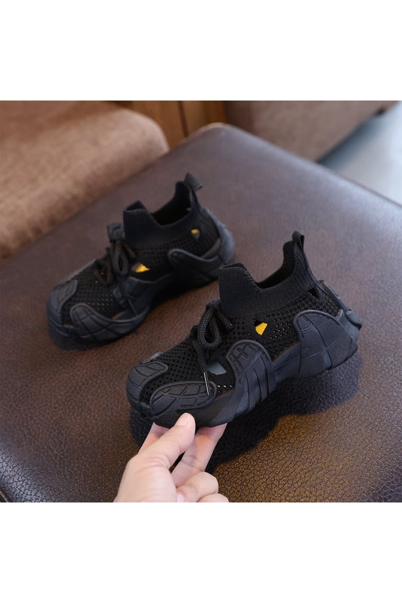 Kids Running Shoes, Kids Shoes, Girls Tennis Shoes, Girls Chunky Athletic Sneakers - Lightweight Breathable Mesh Shoes With Hook & Loop and Lace Up for Toddler & Little Kid, Black US-13C/EU-29