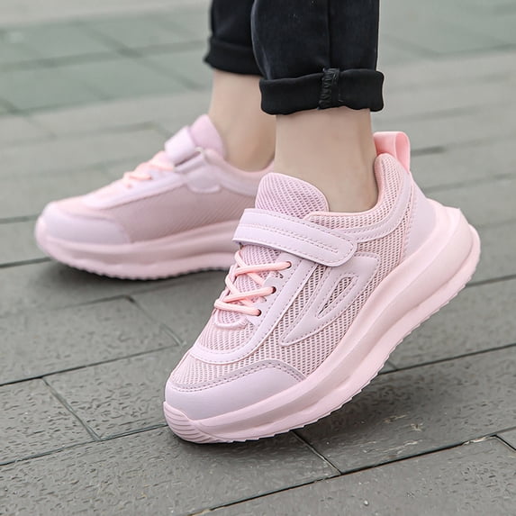 Kids Running Shoes Non- Hook & Loop Lightweight Sneakers Breathable Tennis Shoes Adjustable Sport Mid Top Sneaker (Pink 14.5-15 Years)