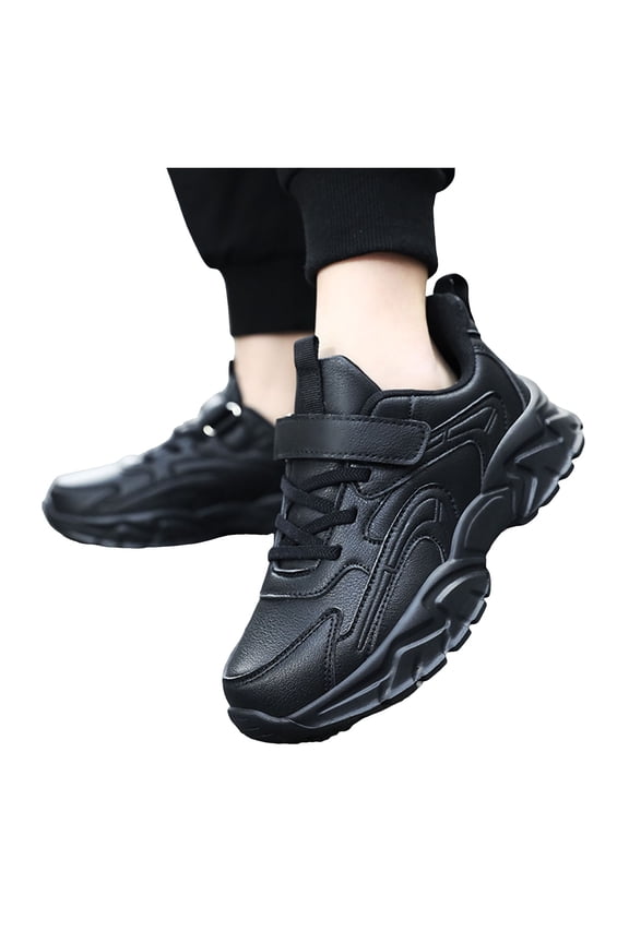 Kids Running Shoes Solid Color Waterproof Leather Athletic Trekking Trainers Sneakers Comfortable Arch Support Platform Tennis Shoes Black 12 Little Kid