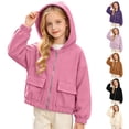 thumbnail image 1 of Kids'S Solid Color Waterproof Hooded Kids Boys Girls Cute Solid Color Long Sleeves Zipper Keep Warm Windproof Jacket Hooded Coat With Pockets Purple 6 Years, 1 of 9
