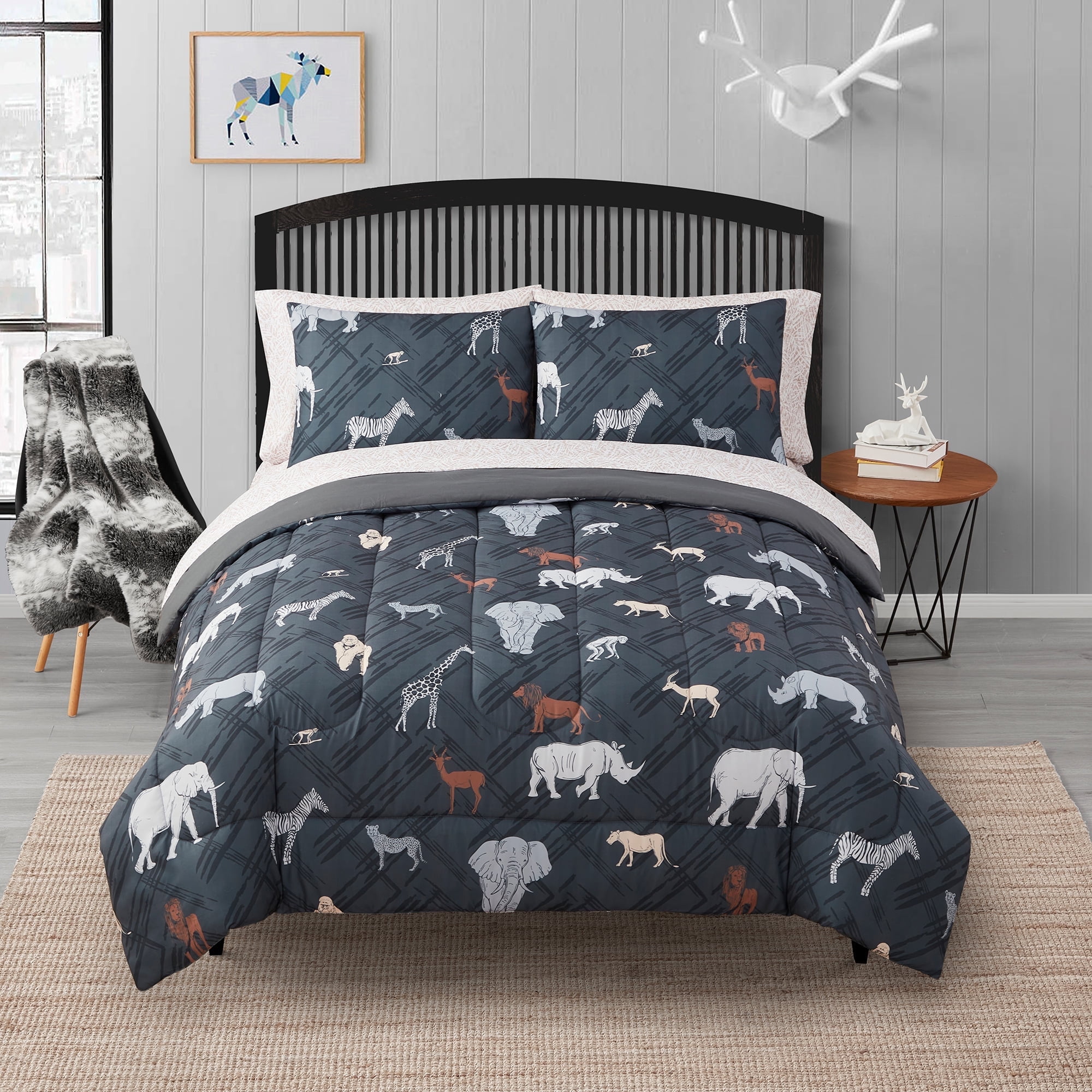 Full Safari Print Microfiber Down Alternative Kids Bedding Set
