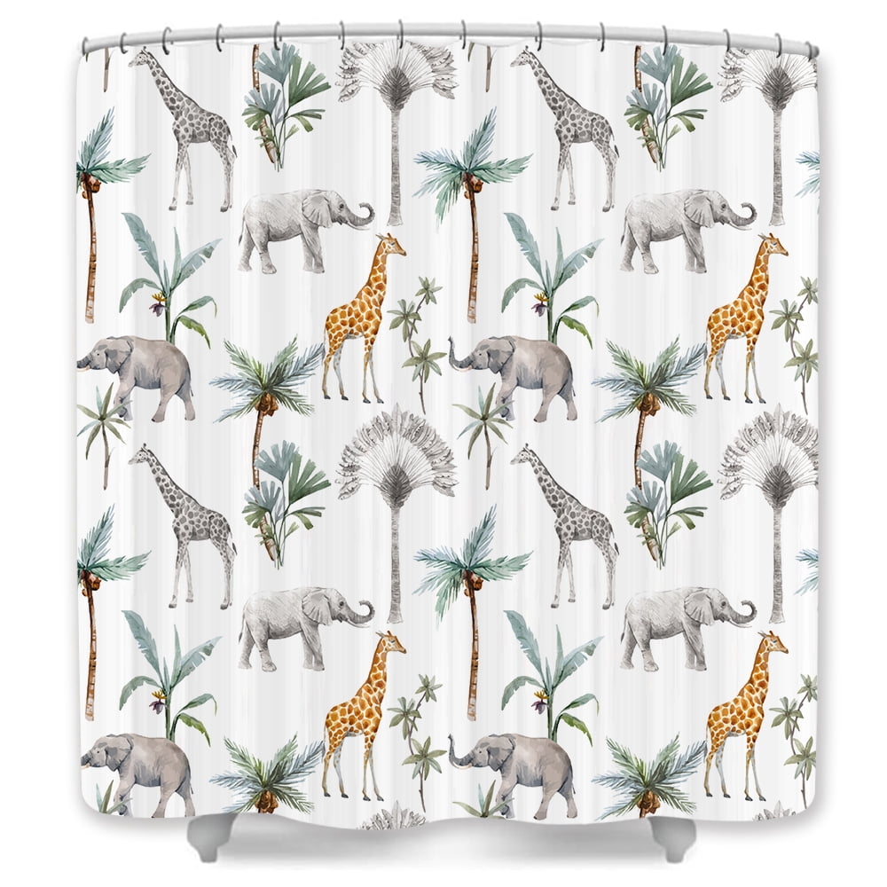 Kids Safari Theme Shower Curtain, Funny Cartoon Woodland Jungle ...
