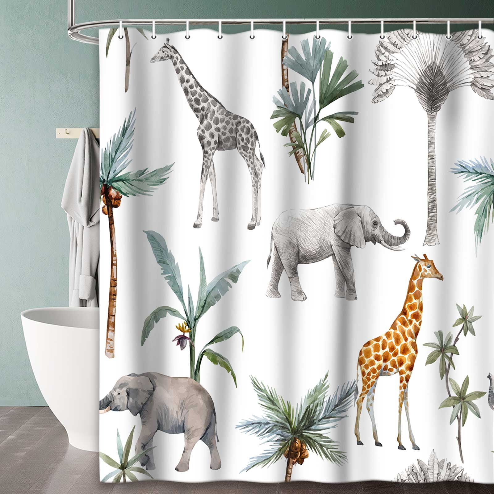Kids Safari Theme Shower Curtain, Funny Cartoon Woodland Jungle ...