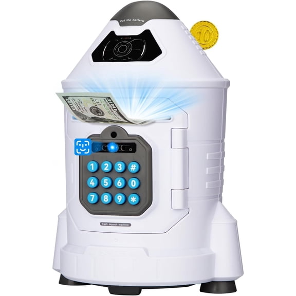 Kids Safe, Electronic Piggy Bank for Boys Girls, ATM Money Saving Box Toy with Password & Face ID Simulation, Christmas Birthday Gifts for 4 5 6 7 8 9 10 Year Old, Rocket Space Coin Cash Can