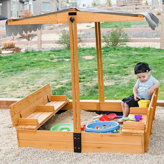 Kids Sand Boxes with Canopy Sandboxes with Covers Foldable Bench Seats,Children Outdoor Playset